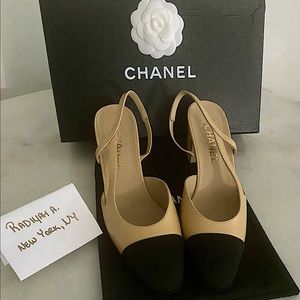 ♦️SOLD♦️BNWOB CHANEL Goatskin Slingbacks in Beige and Black